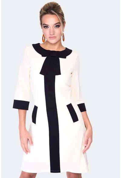 Voodoo Vixen - 60s constrast stripe ivory Korte jurk - M - Creme