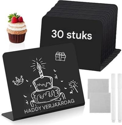 GELLDG 30 Stuks Krijttafels - L-vormige Bordjes - 10x7.5x3cm - Gemakkelijk te Beschrijven en Uitvegen - Geschikt voor Buffet, Hochzeit, Party en Tafelnummering - Metaal - Zwart