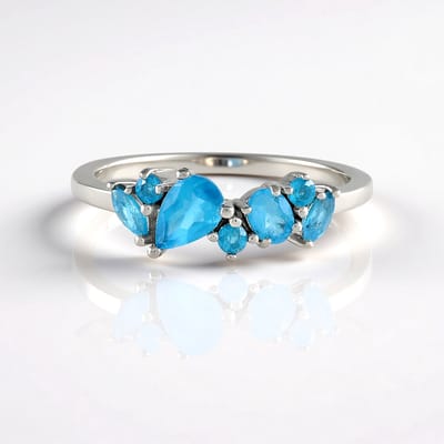 Cavill - Luxe Damesring - 925 Sterling Zilver Geplatineerd - Neon Blauwe Apatiet 0,701 ct - Peervorm, Ovaal & Marquise Geslepen Edelstenen