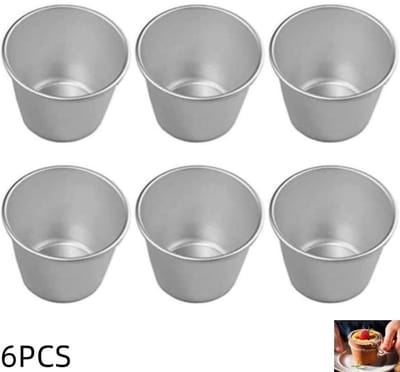 6 stuks - puddingvorm set - Karamel Puddingvorm - Aluminium bakvorm - Muffinvorm - Cupcake Vorm - Antiaanbak soufflévorm - Geschikt voor muffins, cupcakes, puddingen, taarten, enz. - zilver - 9x8 cm