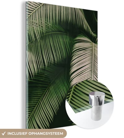 MuchoWow® Glasschilderij 30x40 cm - Schilderij acrylglas - Palmbladeren - Zomer - Tropisch - Foto op glas - Schilderijen