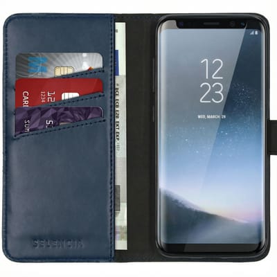 Selencia Hoesje - Geschikt voor Samsung Galaxy S8 - Echt Lederen Bookcase - Blauw