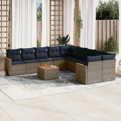 vidaXL - 11-delige - tuinbankset - met - kussens, - grijs - polyrotan