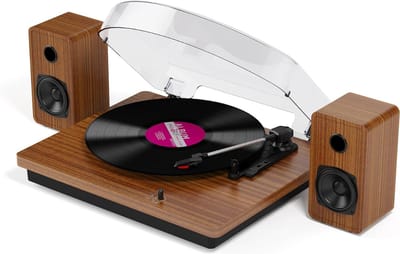 SNJY® Platenspeler Bluetooth - Platenspeler met Speakers - CD Speler - 3 Snelheden - Houtkleurig