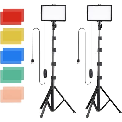2-pack USB LED-videoverlichtingsset Bi-Color temperatuurvullichten 10-niveau helderheid met licht zwart