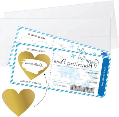 Allecto Plus - Gepersonaliseerde ticket-kraskaart cadeau voor reizen - Uniek verjaardagscadeau - Blauw - 2 stuks