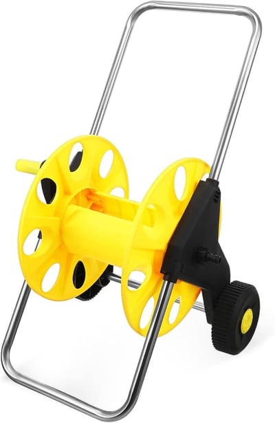 Tuinslang Trolley - Slangenwagen Slanghouder - Tuinslang Opbergen - Robuuste Stabiele Constructie - 84.5x41x30cm - Geel