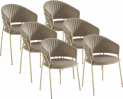 Vente-unique Set van 6 stoelen van velours en goudkleurig metaal - Beige - MADOLIA - van Pascal Morabito