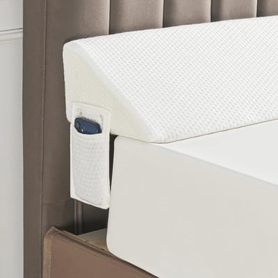 Bedspleetvulling met zijvak, wigkussen voor bed, lang bed, wigkussen, matras, wigvuller tussen matras en hoofdeinde (152 x 25 x 15 cm, wit)