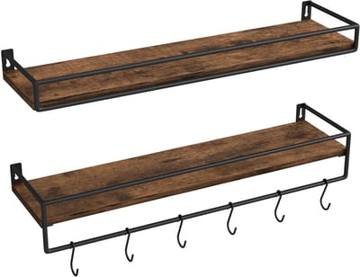 VASAGLE - Wandplank - Set van 2 Wandplanken - Met Stang - Zwevende Opbergrekken voor Keuken Slaapkamer Woonkamer