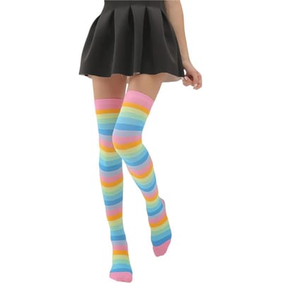 Chaussettes Hautes Rayées Newjoinfun pour Femmes/Hommes Décontractées Extensibles Respirantes Antidérapantes pour Entraînement Yoga Course à Pied One Size black
