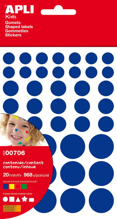 Apli Kids Gekleurde Stickers - 5 vormen - Blauw | Geel | Rood | Groen