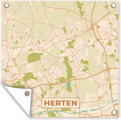 Tuin poster Herten - Vintage - Plattegrond - Kaart - Stadskaart - 200x200 cm - Tuindoek