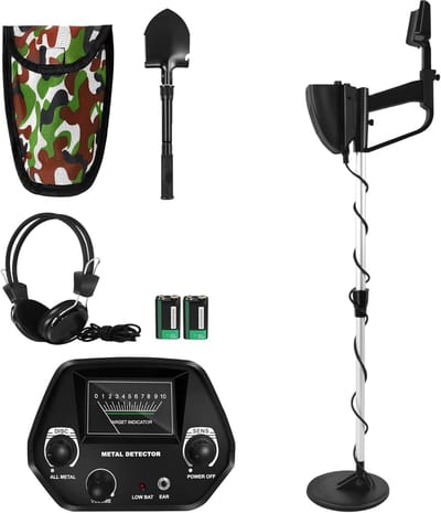 NAIZY Metaaldetector Kinderen Metaaldetector Set tot 30cm diep inclusief schep & koptelefoon & draagtas Metaaldetector metaaldetector met mechanische wijzerdisplay + geluidstips