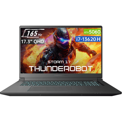 Thunderobot Storm 17 5060 gaminglaptop, 17,3" QHD 165 Hz 2K-scherm, Core i7-13620H, GeForce RTX 5060, 16 GB DDR5 RAM, 1 TB SSD, verlicht toetsenbord,
