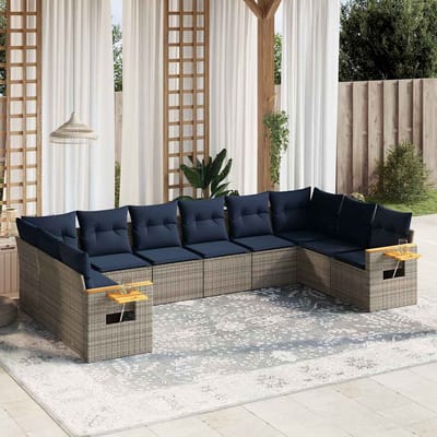 vidaXL - 10-delige - Loungeset - met - kussens - poly - rattan - grijs