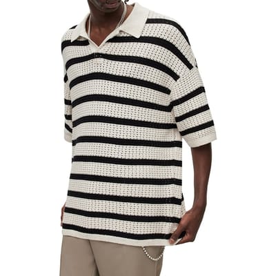 AllSaints Kade Ss Polo Ecru/black Maat: XL | Poloshirts Outlet | Heren | Zwart