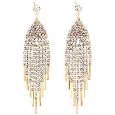 Niche Lange Oorbellen met Franjes in Waterdruppelvorm, Vol met Diamanten Verfijnde Oorknopjes, Strass Oorbellen, Bruidsjurk. goud