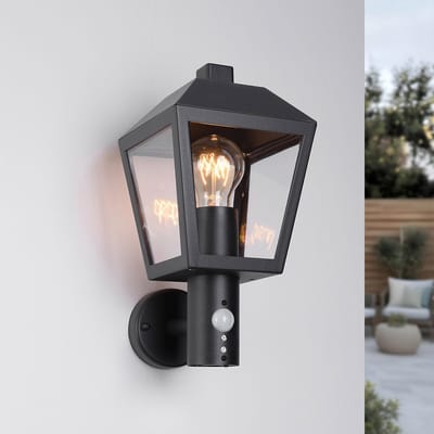 Landelijke buitenwandlamp Dax met sensor - zwart