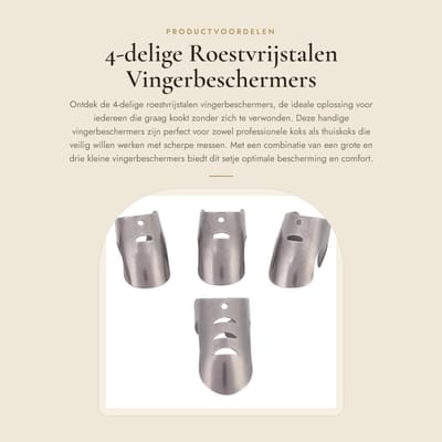 Dailygoods- Vingerbeschermer Roestvrij Staal - 4-delige Set - Grote/Kleine Maat - Vingerbescherming - Kookgereedschap - Voorkom Verwondingen