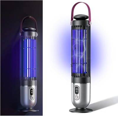 Premium Oplaadbare Muggenverdelger Grijs met 4000mAh Accu en Automatische Lichtsensor, UV Elektroshock Insectenlamp, Hangbaar en Staand Model met Omvalbeveiliging en Touchbediening
