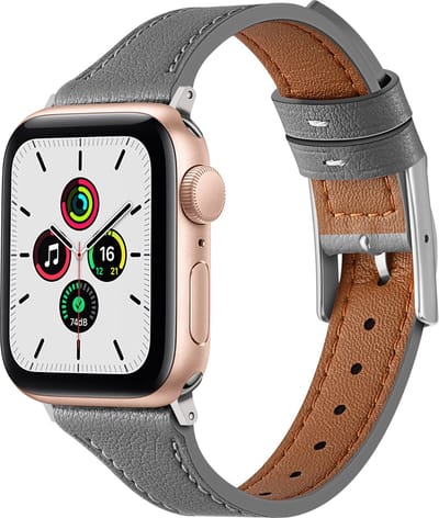 By Qubix - Geschikt voor Apple Watch bandje - Leren bandje - Grijs - Geschikt voor Apple Watch 38mm / 40mm / 41mm / 42mm - leren smartwatchbandje - Horlogebandje