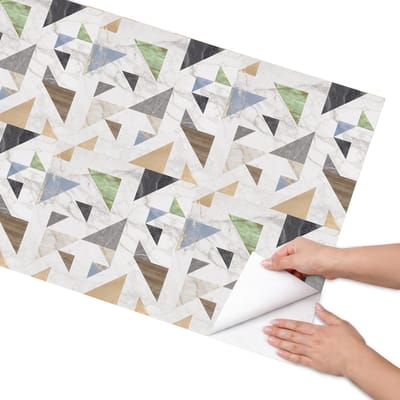 Coloray Meubel Wrap Folie - Wit Meubelfolie - 65x130 cm - Meubelfolie Zelfklevend Geometrisch patroon - Wrapfolie Keuken - Geometrische Meubelfolie - Decoratiefolie - Tafeldecoratie - Geometrie