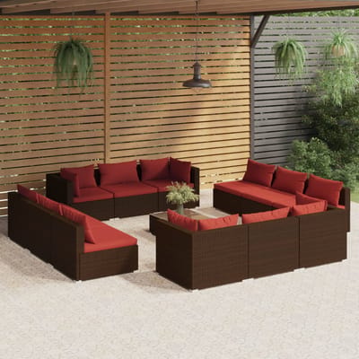 vidaXL - 13-delige - Loungeset - met - kussens - poly - rattan - bruin