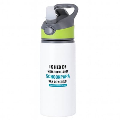 Hacebo® - ik heb de meest geweldige schoonpapa van wereld (klopt, deze mok heb ik van hem) waterfles met rietje groen - de meest geweldigste schoonvader - vader cadeautjes - vaderdag - verjaardagscadeau - verjaardag - water fles - 650ML