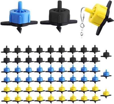 Dailygoods - 60 stuks micro-drip-systeem, drukregelend, 2 l/h geel, 4 l/h zwart, 8 l/h blauw, voor landbouwirrigatie en tuinieren