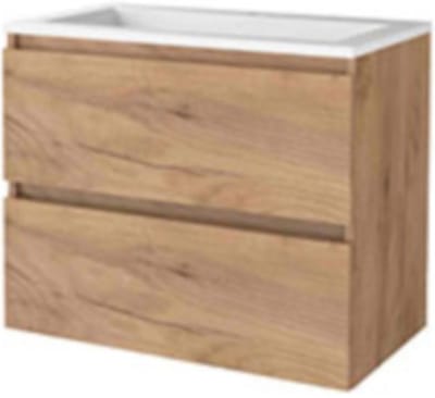 Basic-Line Start 46 Badkamermeubelset - 80 x 46 cm - Greeploos - 2 Lades - Acryl Wastafel - 1 Kraangat - Whisky Oak