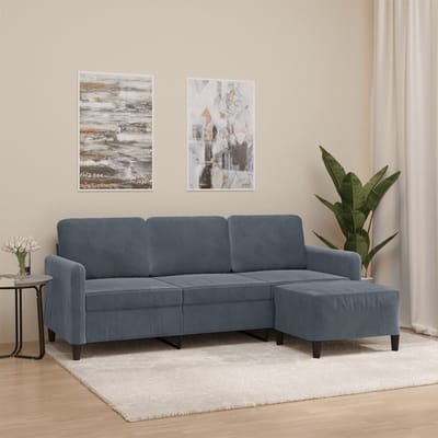 vidaXL - Driezitsbank - met - voetenbank - 180 - cm - fluweel - donkergrijs