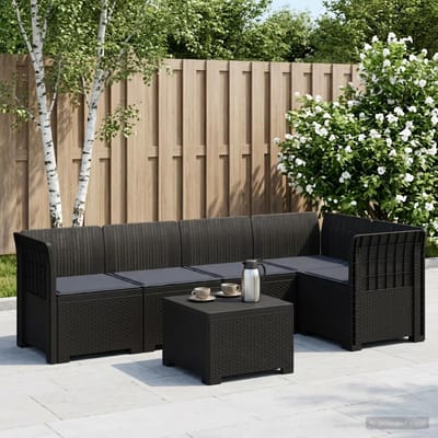 vidaXL - 5-Zits - Tuinbank - met - Kussens - Rattanlook - PP - Antraciet