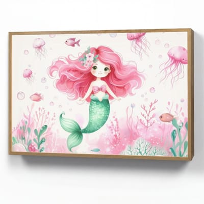 Nachtlampje 90x60 cm - Kinder lamp - Zeemeermin - Roze - Zeedieren - Onderwater - Tafellamp kinderkamer draadloos - Slaapkamer lampje - Bedlamp kinderen - Kinderlampje - Wandlamp babykamer - Nachtlampjes