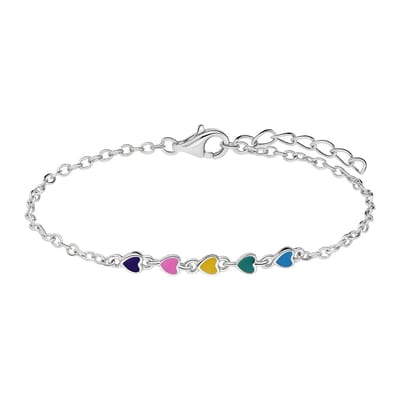 Lucardi - Kinder Zilveren armband gekleurde emaille hartjes - Armband - 925 Zilver - Zilverkleurig - 15 cm