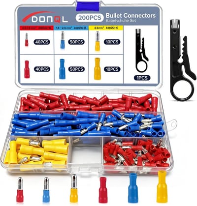Ronde Connectoren Set - Stekkers - Elektrische Reparaties - Waterdichte Afdichting - 200 Stuks - Geel Blauw Rood