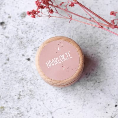 Haarlokdoosje | haarlokje bewaren | roze | opdruk: sticker