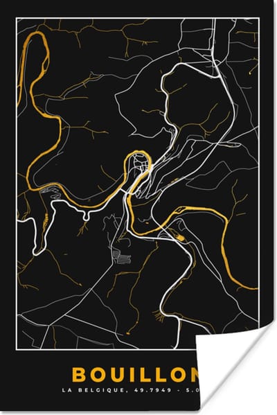 Poster Bouillon - Black en gold - Stadskaart - Plattegrond - Kaart - 120x180 cm XXL