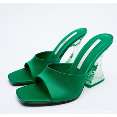 Nieuwste Zomer- en Herfst Dames Oranje Schoenen Zijdeachtig Brede Band Transparante Hoge Hak Comfortabele Groene Sandalen Hakken Maat 43 42 blue