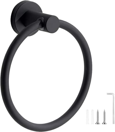Handdoekhouder zwart, roestvrij stalen handdoekrek, badhanddoekring wandmontage voor keuken badkamers, handdoekringaccessoires mat zwart