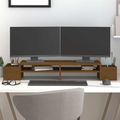 vidaXL - Monitorstandaard - 100x27,5x15 - cm - massief - grenenhout - honingbruin