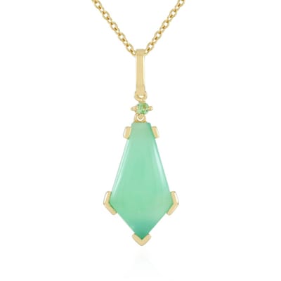 Cavill - Elegante 925 Sterling Zilver Ketting - Gouden Plating - 4,5 ct Braziliaanse Chrysopraas & 0,036 ct Tsavoriet - Cabochon Edelsteen