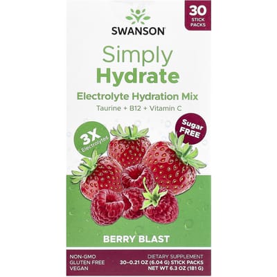 Gewoon Hydrateren, Elektrolyten Hydratatiemix, Berry Blast, 30 Stickverpakkingen, 6,04G (0,21 oz) Elk