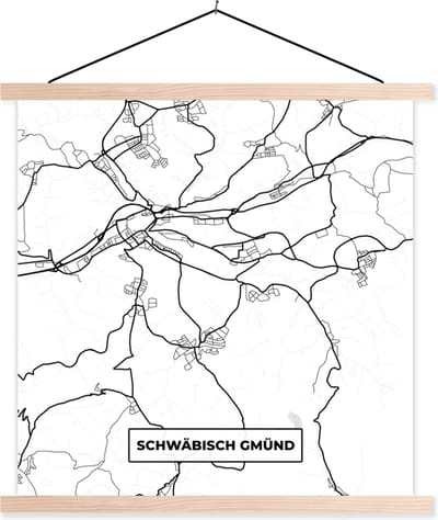 Posterhanger incl. Poster 40x40 cm - Schoolplaat - Schwäbisch Gmünd - Stadskaart - Plattegrond - Kaart - Textielposter - Blanke latten - Stadskaart