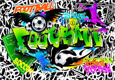 Fotobehangkoning - Behang - Vliesbehang - Fotobehang - Voetbal Graffiti - 300 x 210 cm