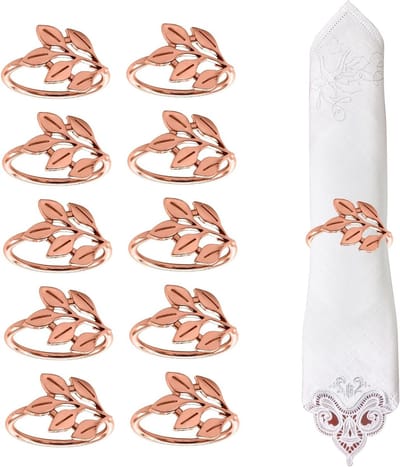 Set van 10 Elegante Servetringen met Roze Gouden Bladontwerp voor Tafelversiering bij Feesten en Evenementen