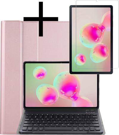 Hoes - Geschikt voor Samsung Galaxy Tab S6 Lite - Met Screenprotector - Keyboard Book Cover - Toetsenbord Case - Hoesje - Rosé goud