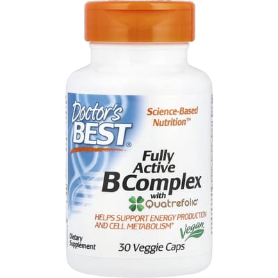 Doctor's Best, Volledig Actief B-Complex met Quatrefolic, 30 Plantaardige Capsules