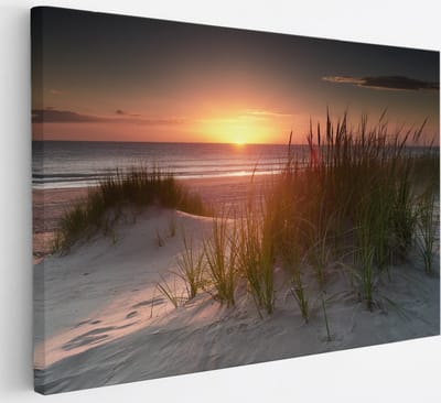 Saammp Canvas Schilderij - Zonsondergang - hoog gras - Strand en Zee - Duinen - 30x20 - Foto op canvas - Wanddecoratie - muurdecoratie Woonkamer - Slaapkamer decoratie - Canvas Print