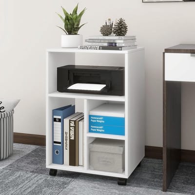 Mobiele Dossierkast op Wieltjes met 4 Verstelbare Planken voor A4 Documenten en Printer